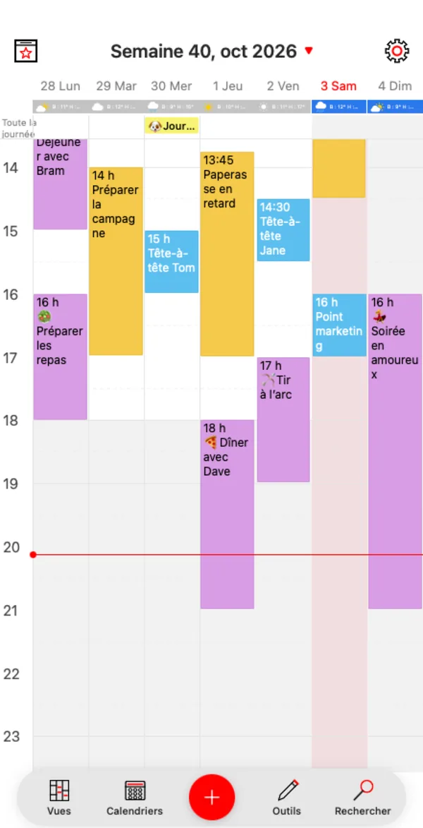 Semaine : grille horaire colorée