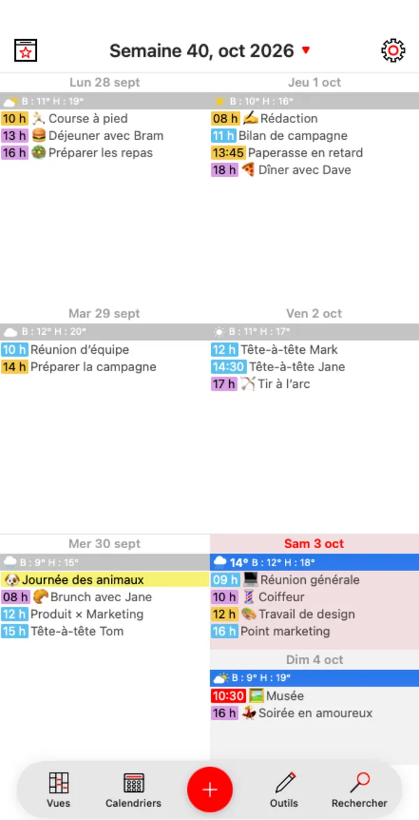 Agenda : la semaine classique sur deux colonnes